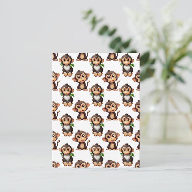 Postal Diseño de Patrón de Mono Blanco  (Anverso de pie)