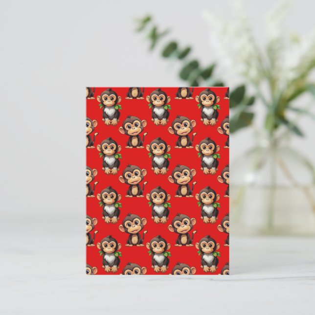 Postal Diseño de Patrón de Mono Rojo (Anverso de pie)