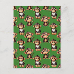 Postal Diseño de patrón de mono verde 