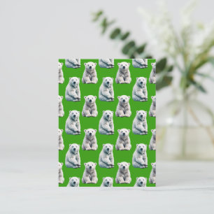 Postal Diseño de patrón de oso polar verde