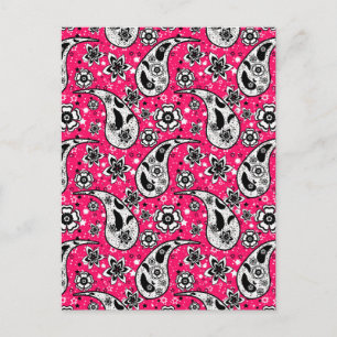 Postal Diseño de patrón de paisley floral rosa