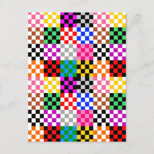 Postal Diseño de Patrón de Parche Mosaico Colorido a Cuad
