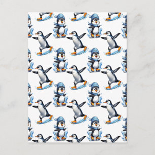 Postal Diseño de patrón de pingüinos 