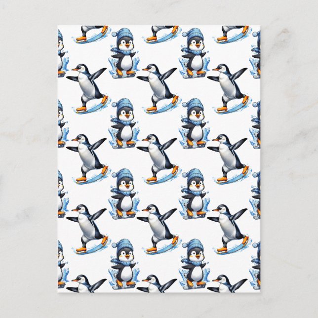 Postal Diseño de patrón de pingüinos  (Anverso)