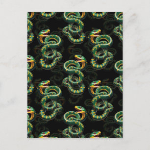 Postal Diseño de patrón de serpiente con fondo negro 