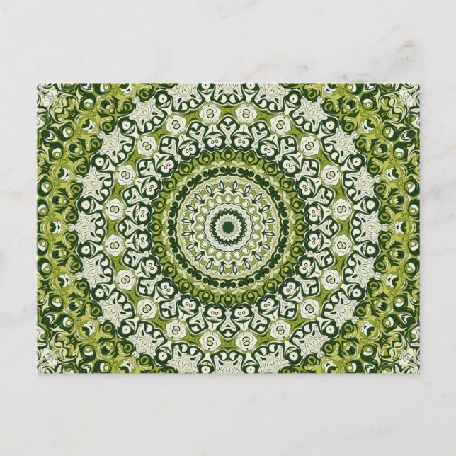 Postal Diseño de patrones de manala verde y blanca (Anverso)