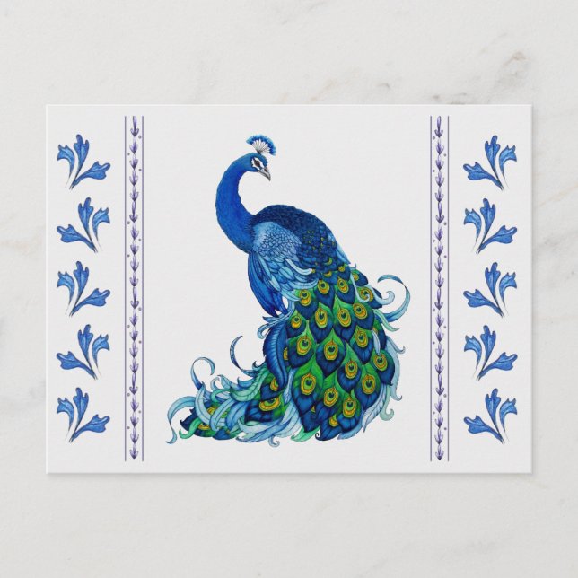 Postal Diseño de pavo real clásico (Anverso)