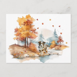 Postal Diseño de perro de acuarela de otoño - Pastor Aust