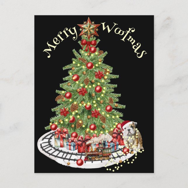 Postal Diseño de Perro de Merry Woofmas - Bulldog inglés (Anverso)