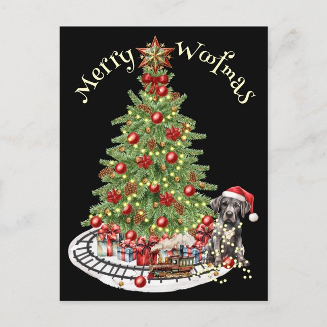 Postal Diseño de Perro de Merry Woofmas - Gran danés (Anverso)