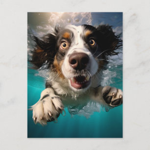 Postal Diseño de perro emocionado nadando bajo el agua