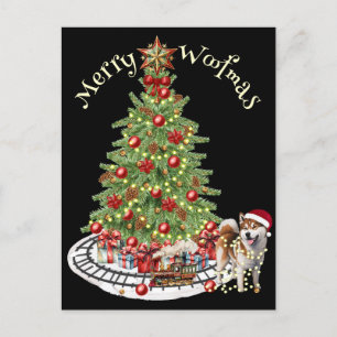 Postal Diseño de perro Feliz Woofmas - Akita