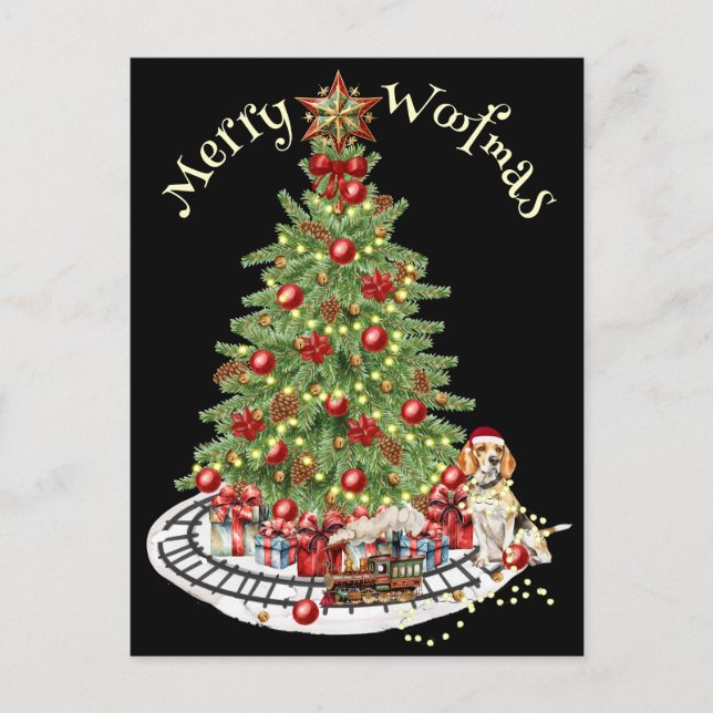 Postal Diseño de perro Feliz Woofmas - Beagle (Anverso)