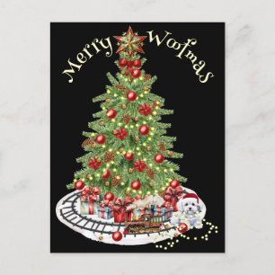 Postal Diseño de perro Feliz Woofmas - Bichon Frise
