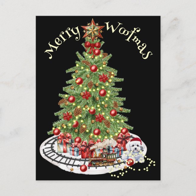 Postal Diseño de perro Feliz Woofmas - Bichon Frise (Anverso)