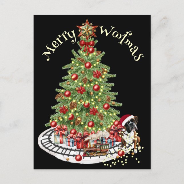 Postal Diseño de perro Feliz Woofmas - Boxer (Anverso)