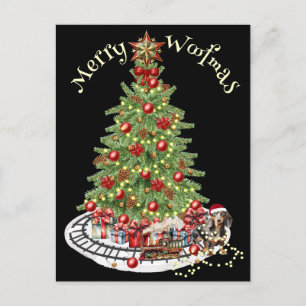 Postal Diseño de perro Feliz Woofmas - Dachshund