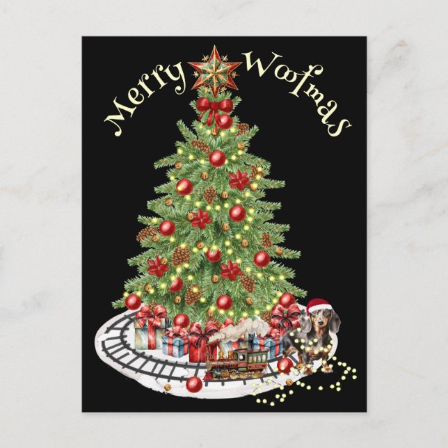 Postal Diseño de perro Feliz Woofmas - Dachshund (Anverso)