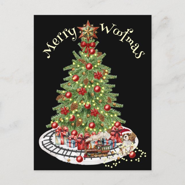 Postal Diseño de perro Feliz Woofmas- King Charles Spanie (Anverso)