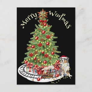 Postal Diseño de perro Feliz Woofmas - Pastor Australiano