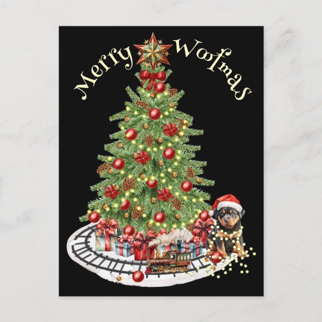 Postal Diseño de perro Feliz Woofmas - Rottweiler (Anverso)