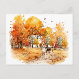 Postal Diseño de perro otoñal con acuarela - Beagle