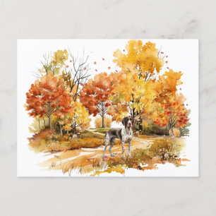 Postal Diseño de perro otoñal con acuarela - Pointer alem