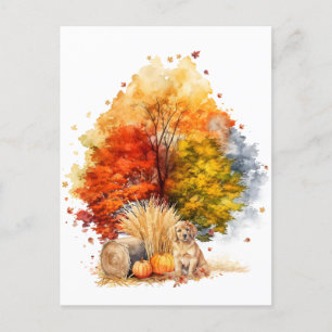 Postal Diseño de perro otoñal en acuarela - Retriever Dor
