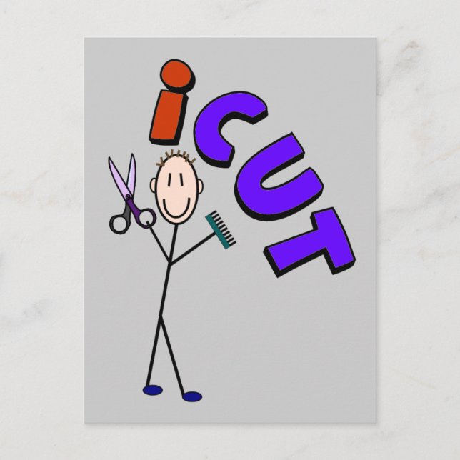 Postal Diseño de persona de Barber Stick "icut" (Anverso)