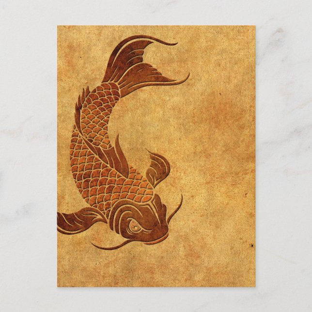 Postal Diseño de pescado Vintage Worn Koi (Anverso)