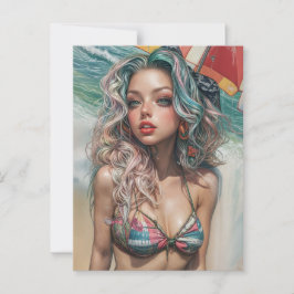 Postal Diseño de pinturas de playa de época 1
