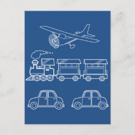 Postal Diseño de planos, trenes y coches ~ fondo editable