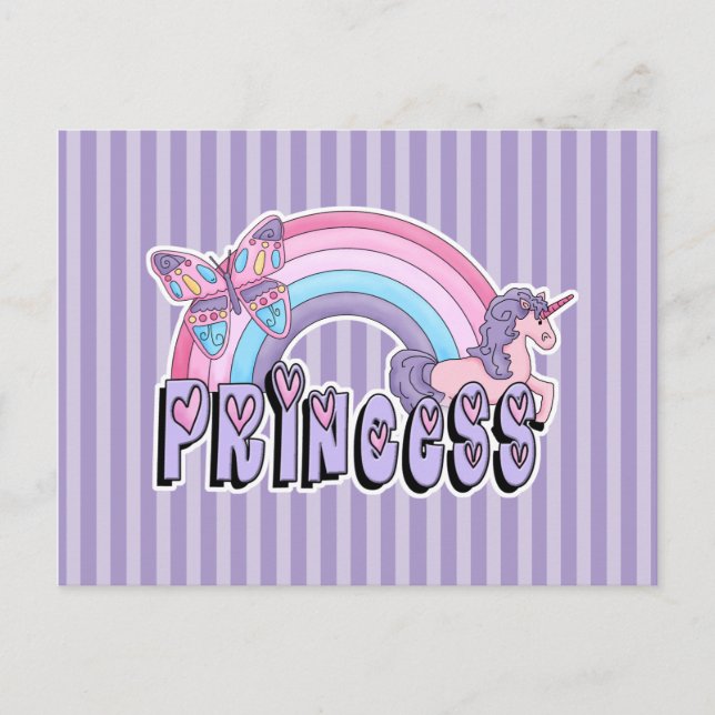 Postal Diseño de Princesa Mariposa Unicornio Arcoíris (Anverso)