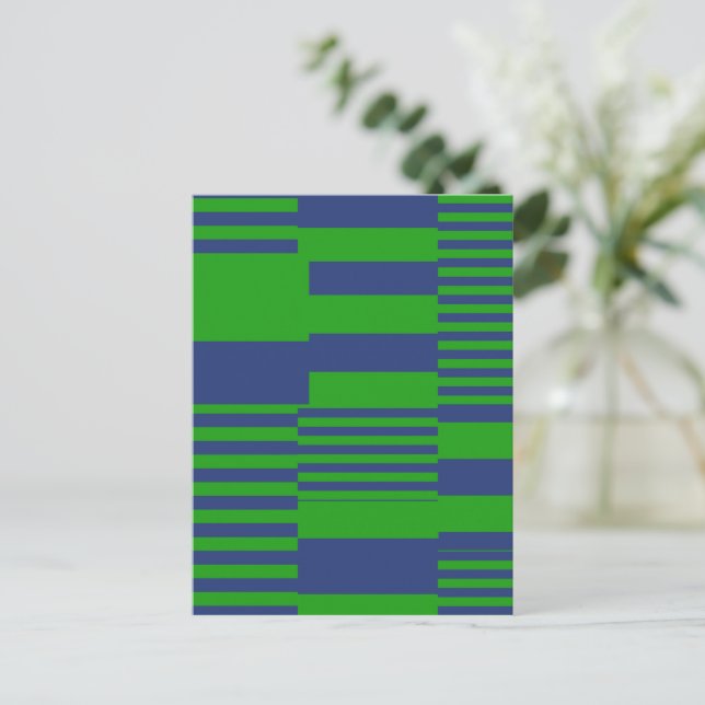 Postal Diseño de rayas de patchwork azul verde (Anverso de pie)
