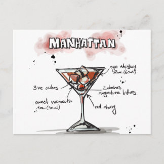 Postal Diseño de recetas para bebidas de Manhattan