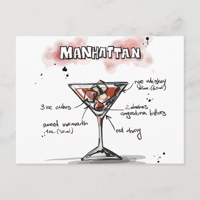 Postal Diseño de recetas para bebidas de Manhattan (Anverso)