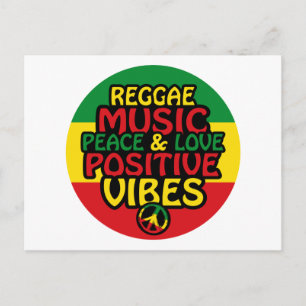Postal Diseño de reggae con citas positivas y bandera de 