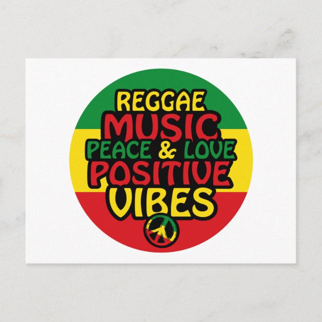 Postal Diseño de reggae con citas positivas y bandera de  (Anverso)