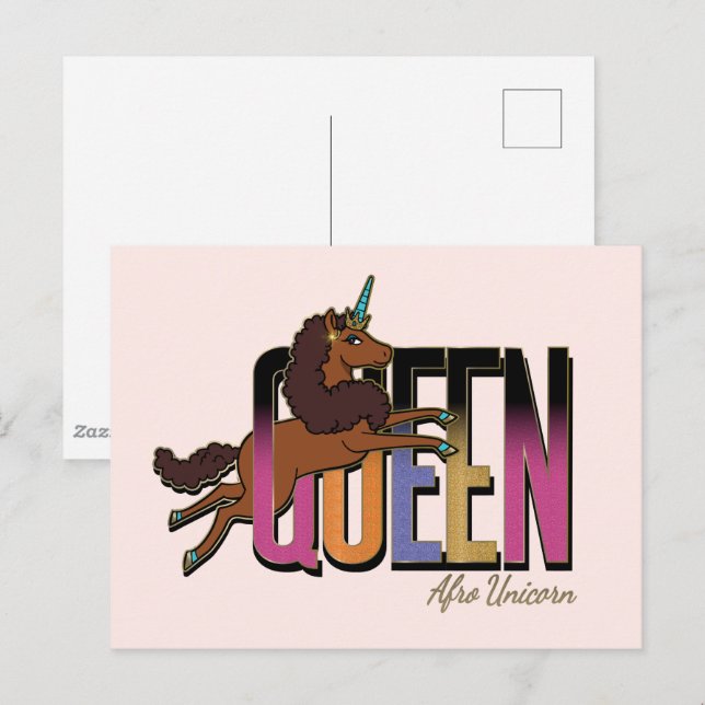 Postal Diseño de Reina de Afro Unicornio (Anverso / Reverso)