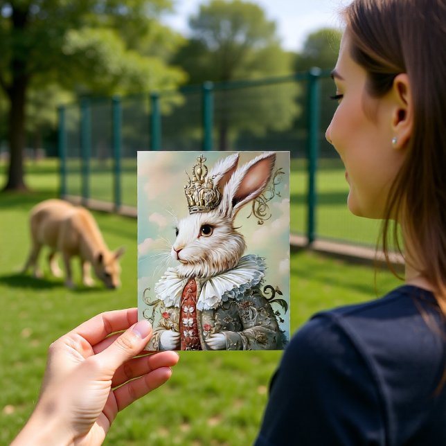 Postal Diseño de retrato de conejo real rojo barroco (Subido por el creador)