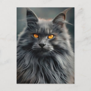 Postal Diseño de retrato de gato majestuoso de pelo largo