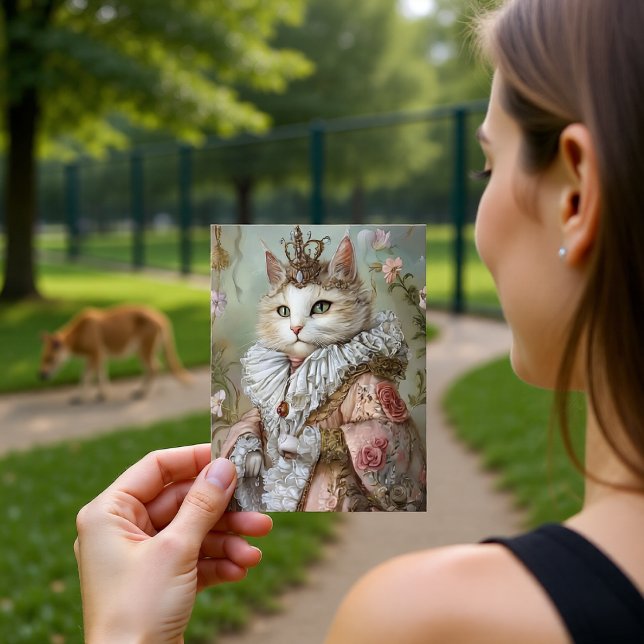 Postal Diseño de retrato real de gato barroco reina (Subido por el creador)