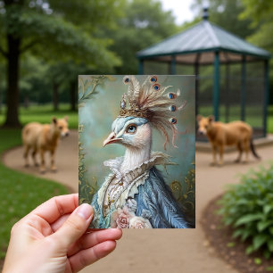 Postal Diseño de retrato real de pavo real barroco