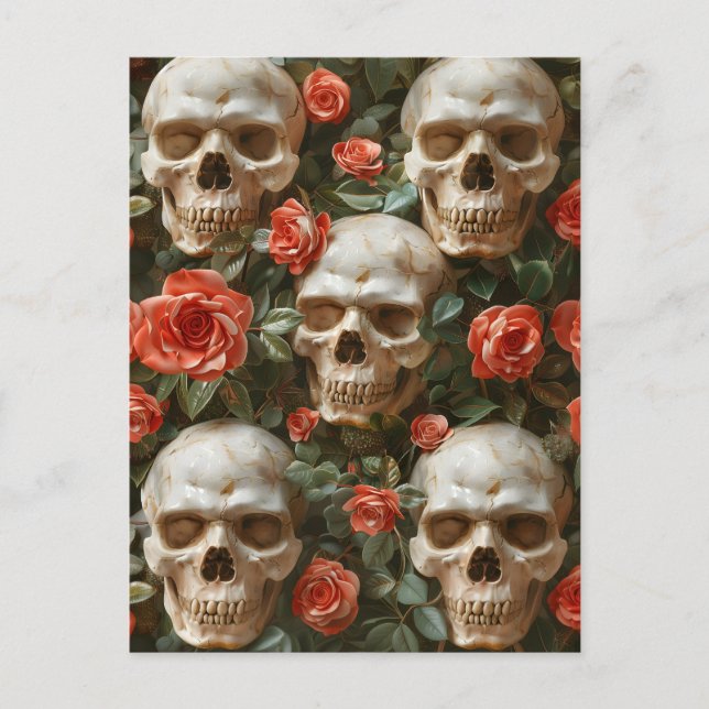 Postal Diseño de rosas y cráneos (Anverso)