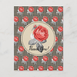 Postal Diseño de rosas y houndstooth Gracias