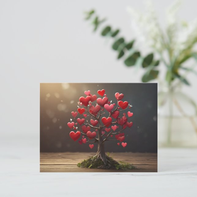 Postal Diseño de San Valentín, corazón en los árboles (Anverso de pie)