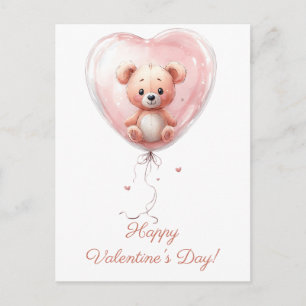 Postal Diseño de San Valentín de Teddy en globo con coraz