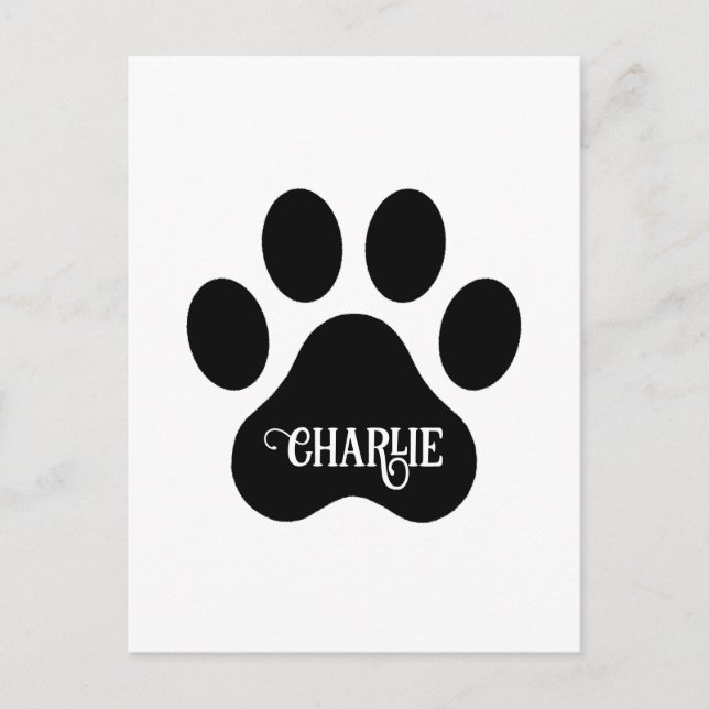 Postal Diseño de silueta de nombre de pata de perro (Anverso)