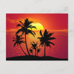 Postal Diseño de silueta de palmeras al atardecer-65143