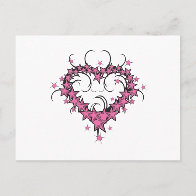 Postal diseño de tatuaje de estrellas en forma de corazón (Anverso)